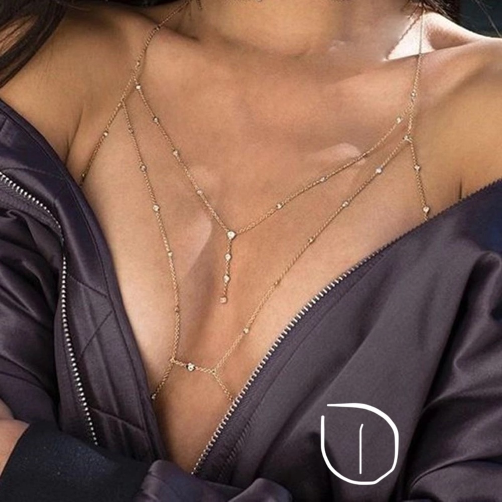 Gold/Silver body chains and rhinestone necklace